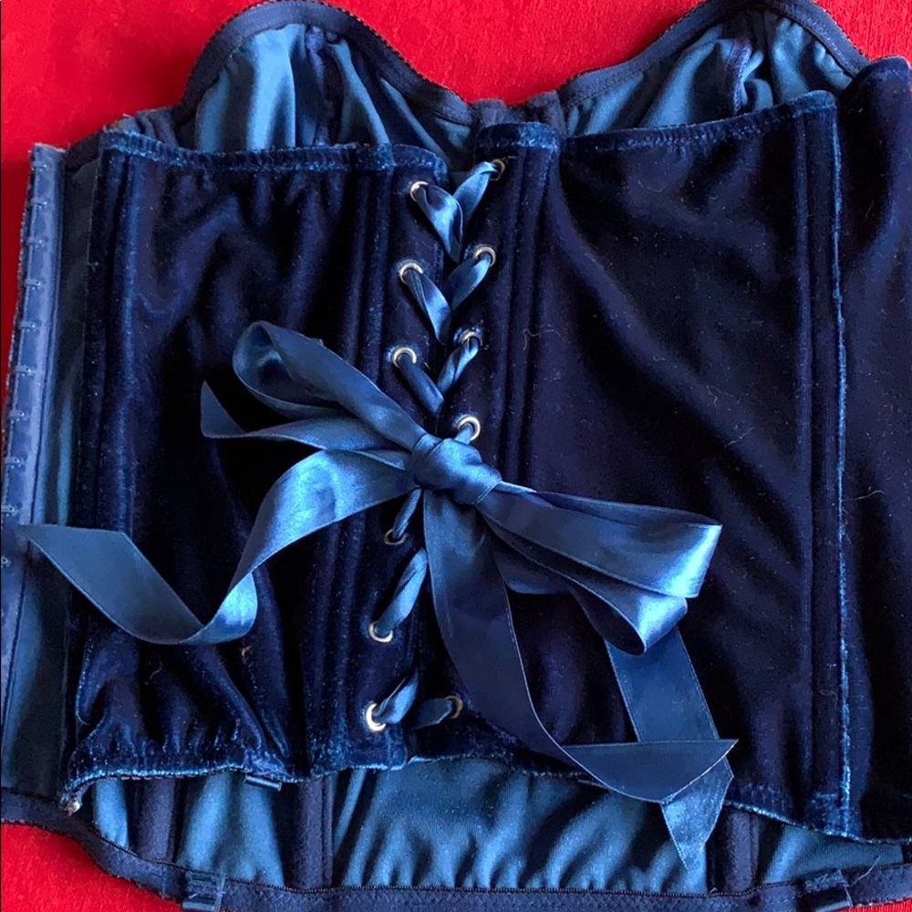 Crushed blue velvet corset - Picture 3 of 6